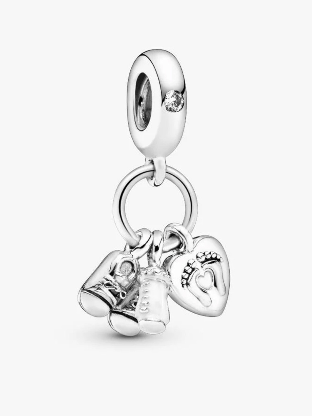 Brand New Sterling Silver Baby Shoes & Heart Dangle Charm